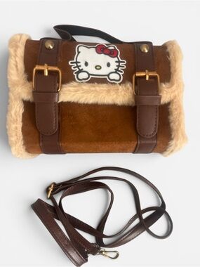 Hello Kitty Brown and Cream Faux Fur Kids Crossbody Bag